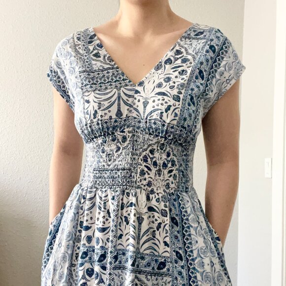 Old Navy Waist-Defined Midi Dress in Blue Paisley - Picture 5 of 10